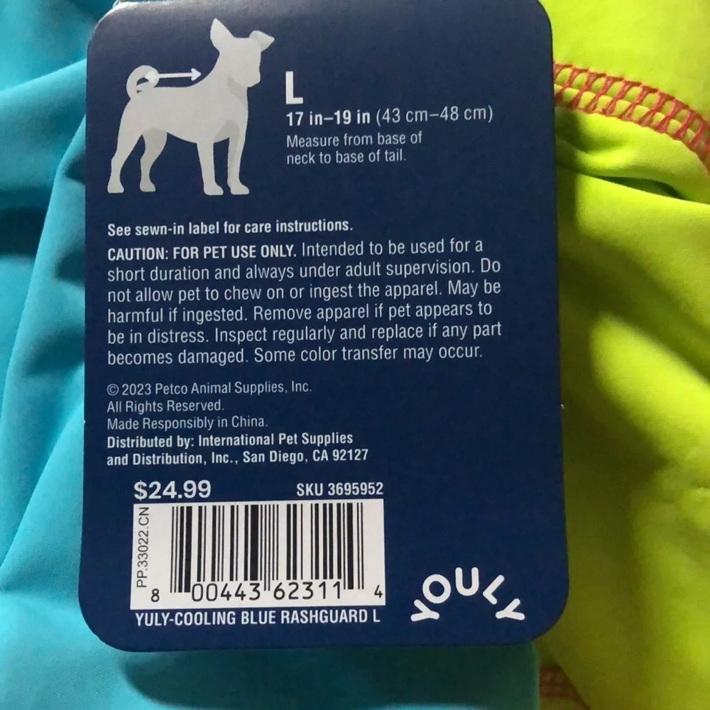 YOULY Blue Cooling Rashguard for Dogs L